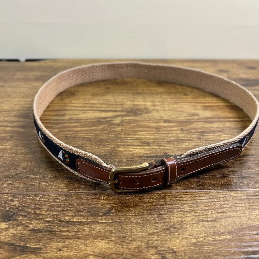 VTG 90s Dooney‎ & Bourke Belt Sailboat Woven Canvas Size 30 Nautical Preppy